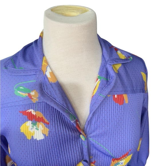 Vintage blue floral pleated pleated midi dress with fabric belt approx medium - Picture 8 of 9